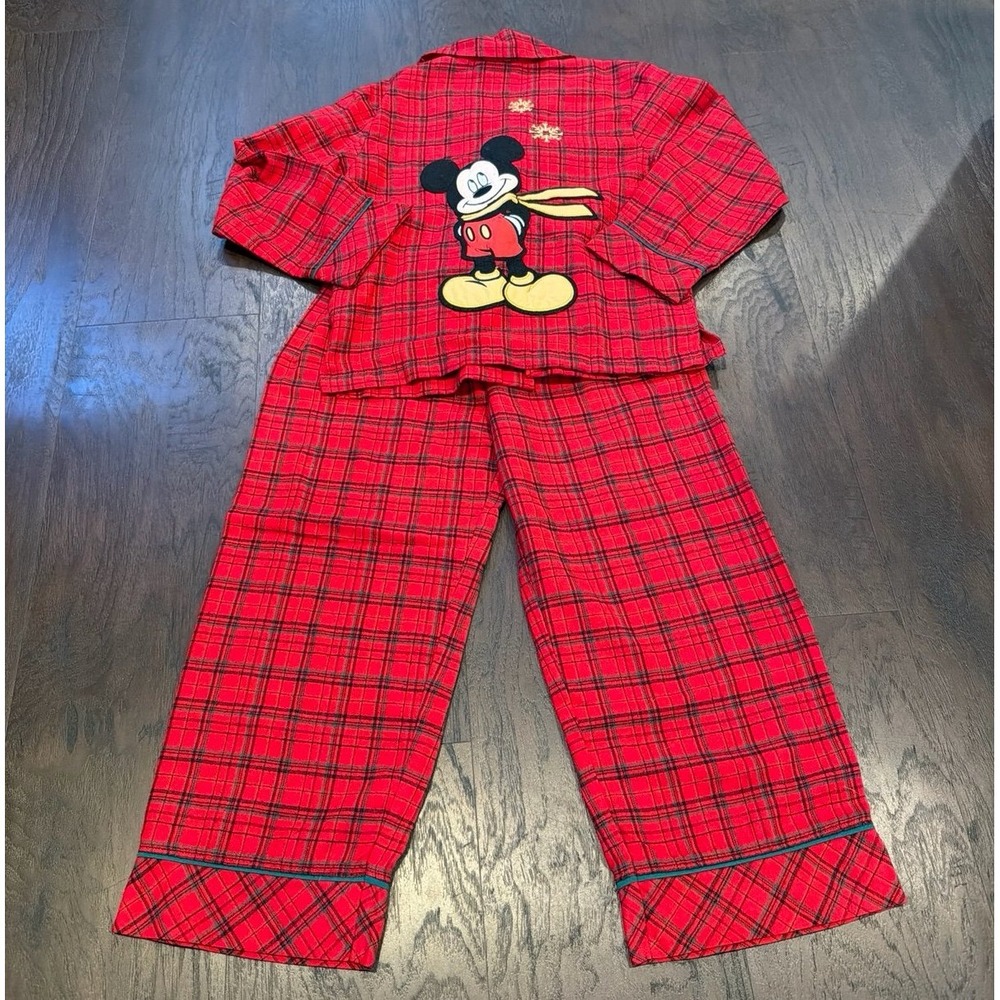 Disney Mickey Mouse Boys Pajama Set Size Small Red Plaid PJS Sleepwear